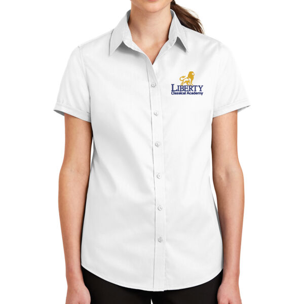 Port Authority® Ladies Short Sleeve SuperPro™ Twill Shirt - Embroidered Logo Thumbnail