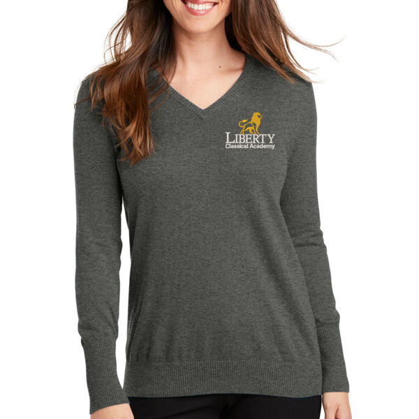 Ladies V Neck Sweater - Embroidered Logo Thumbnail