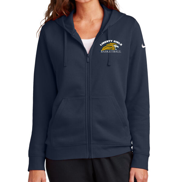 Nike Ladies Club Fleece Sleeve Swoosh Full-Zip Hoodie - Embroidered Logo Thumbnail